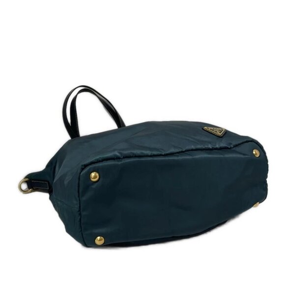 PRADA - Blue Green Navy Nylon Leather Handbag 400-053125 - Picture 4 of 9